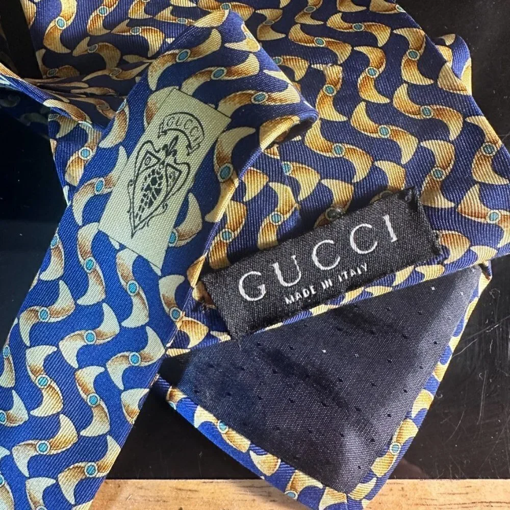 Gucci Silk Tie Psychedelic Blue Mid Century Modernist Retro Mens Mans Neckwear